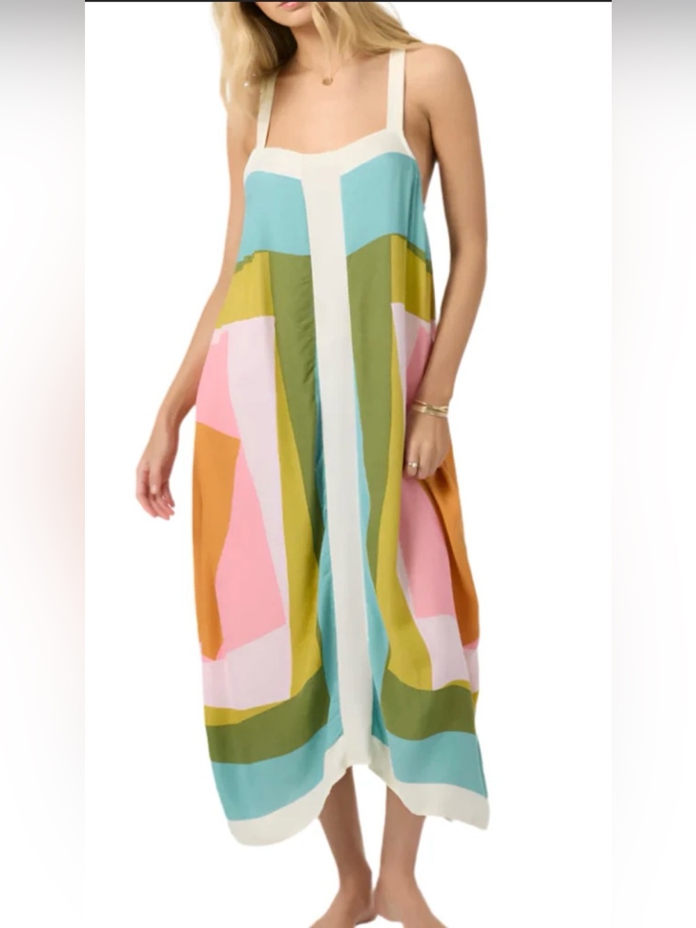 O'Neill Colorblock Maxi Dress in Pastel Blue, Pink, Green and Mustard